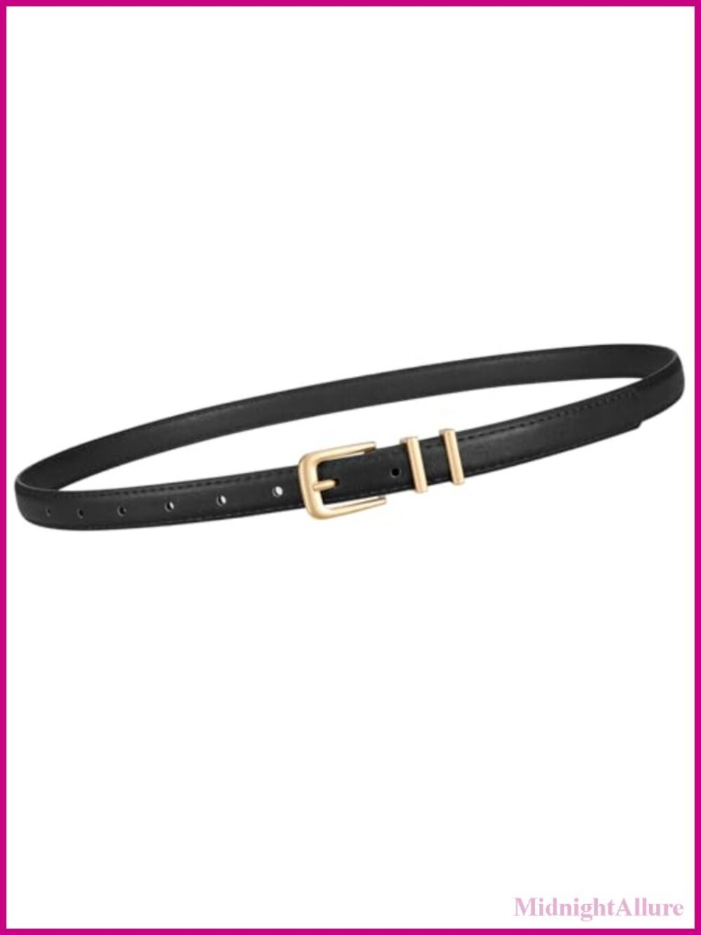 Women Skinny Belt Faux Leather Thin Gold Buckle Adjustable Jeans Dress